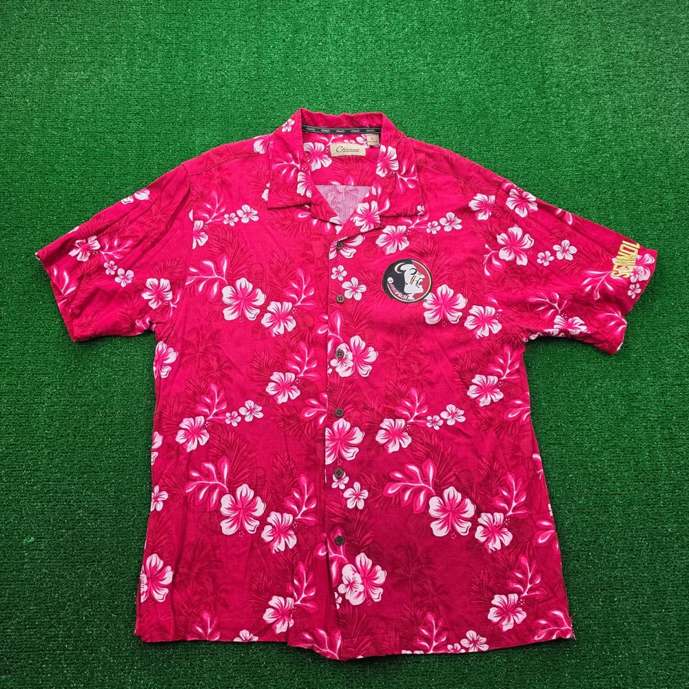 Florida State Seminoles Hawaiian Shirt Mens Large Red Hibiscus Floral Rayon